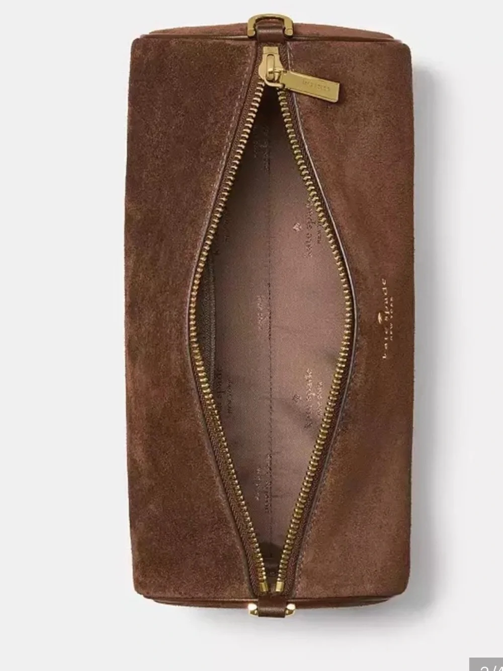 kate spade Brown Suede Barrel Shoulder Bag with Gold Hardware